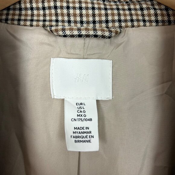 H&M Black & Brown Plaid Relaxed Blazer Jacket Career Fall Classic Size Large Wom - Picture 4 of 4